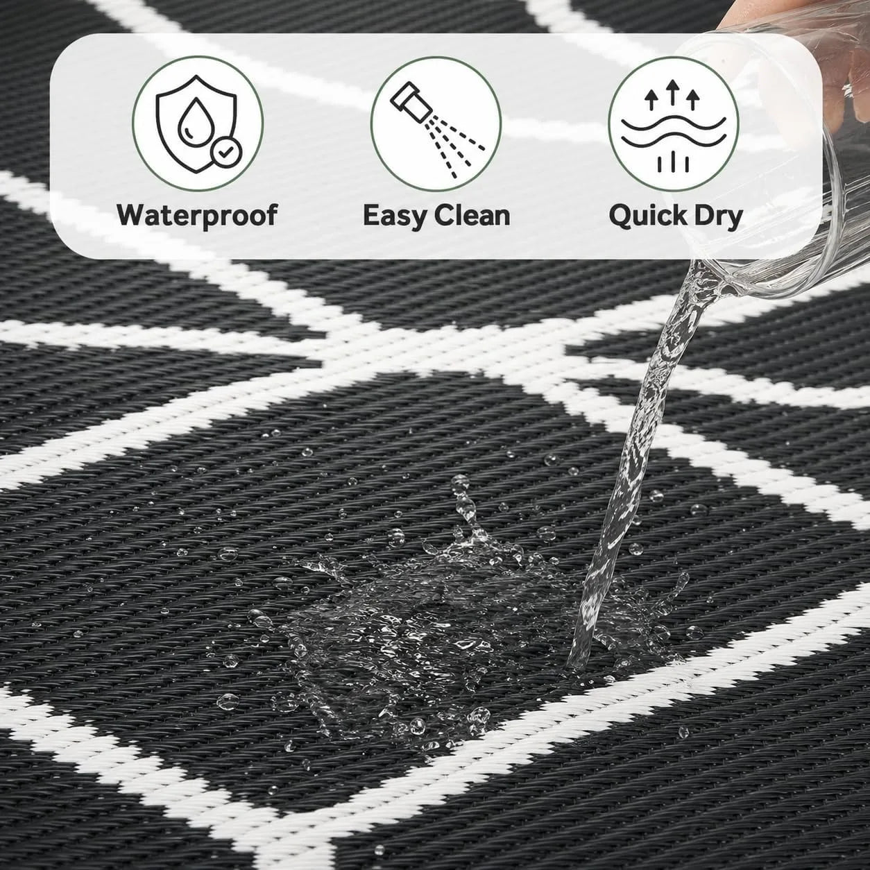5x8 FT Indoor Outdoor Rug Waterproof Reversible Plastic Straw Patio Mat 340GSM PP Foldable Quick Dry UV Resistant Easy Clean Rug for Patio Deck RV Camping