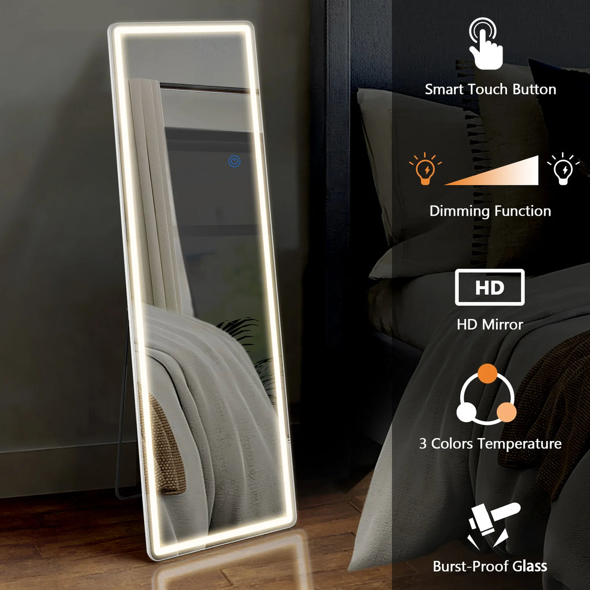 MCQ Full Length Shatterproof Glass Mirror With Slim Aluminum Frame