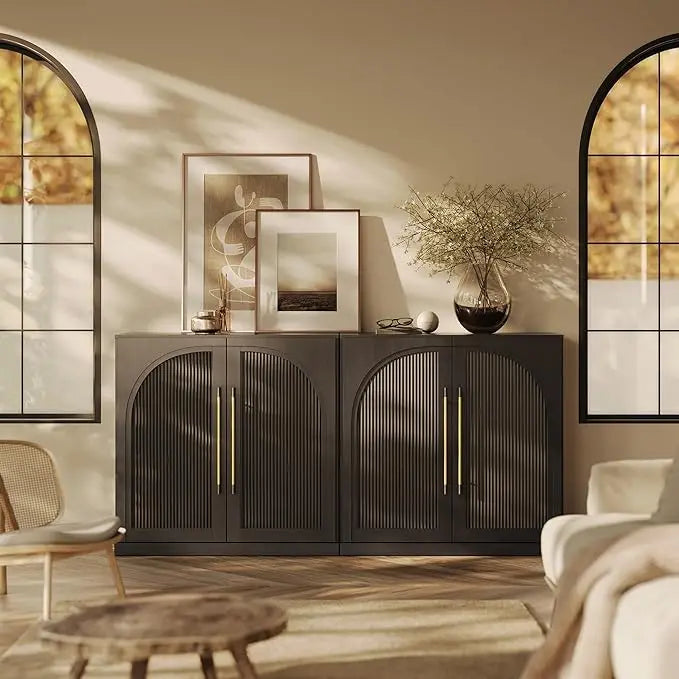 Belleze Modern Arched Sideboard With Glass Door And Storage Shelves