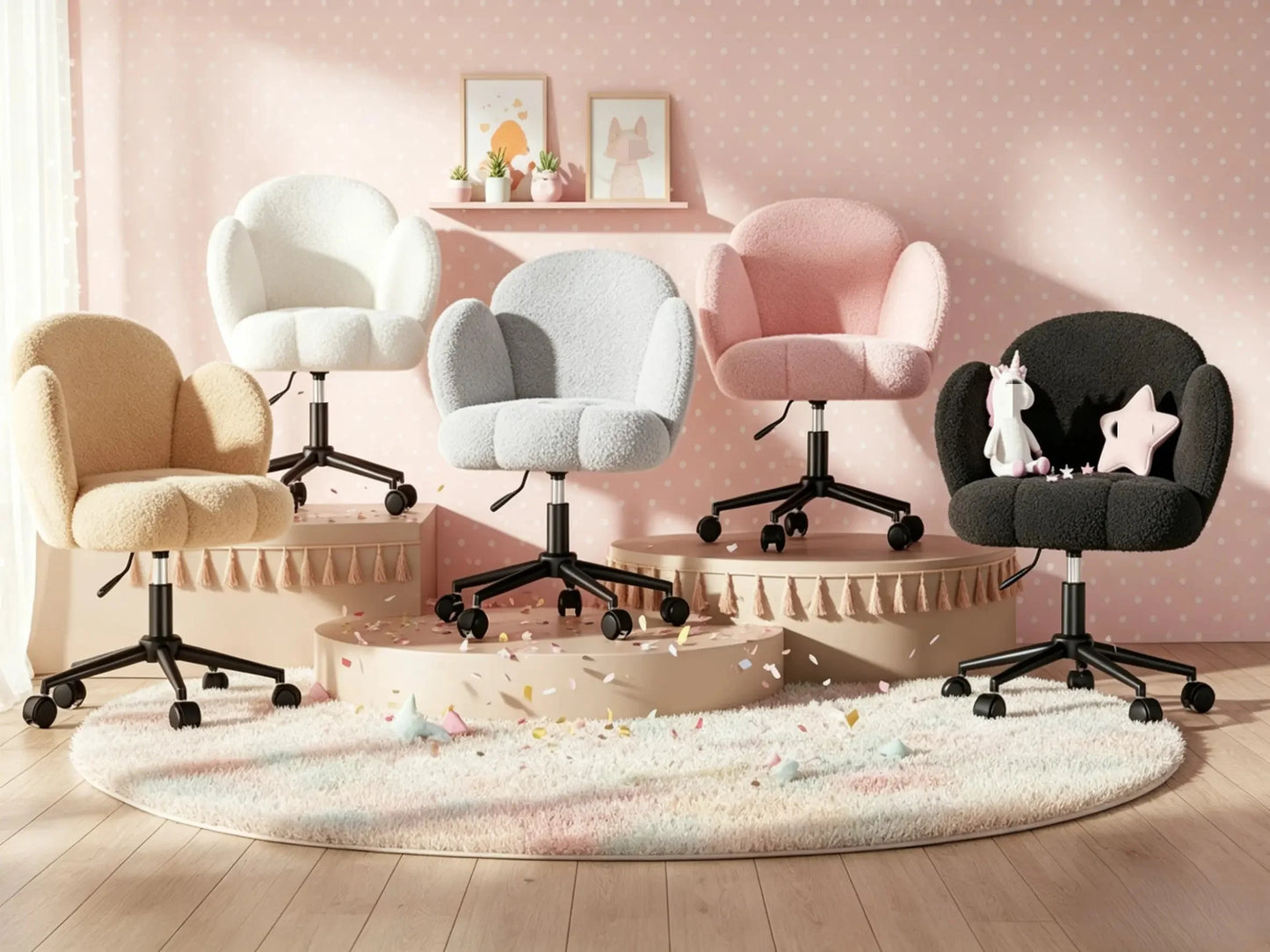 EnHomee Petal Vanity Chair With Wheels 360 Degree Swivel Desk Chair