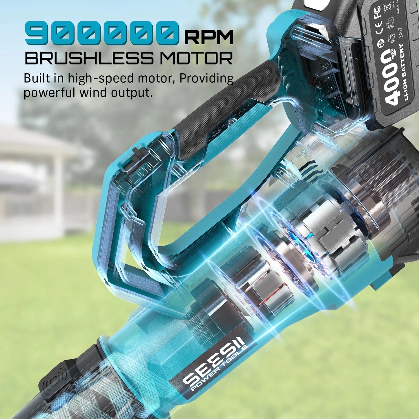 Seesii 900000RPM Brushless Electric Turbo Blower 780CFM Cordless Leaf Blower for snow Lawn Care Debris For Makita 18v BatteryPin