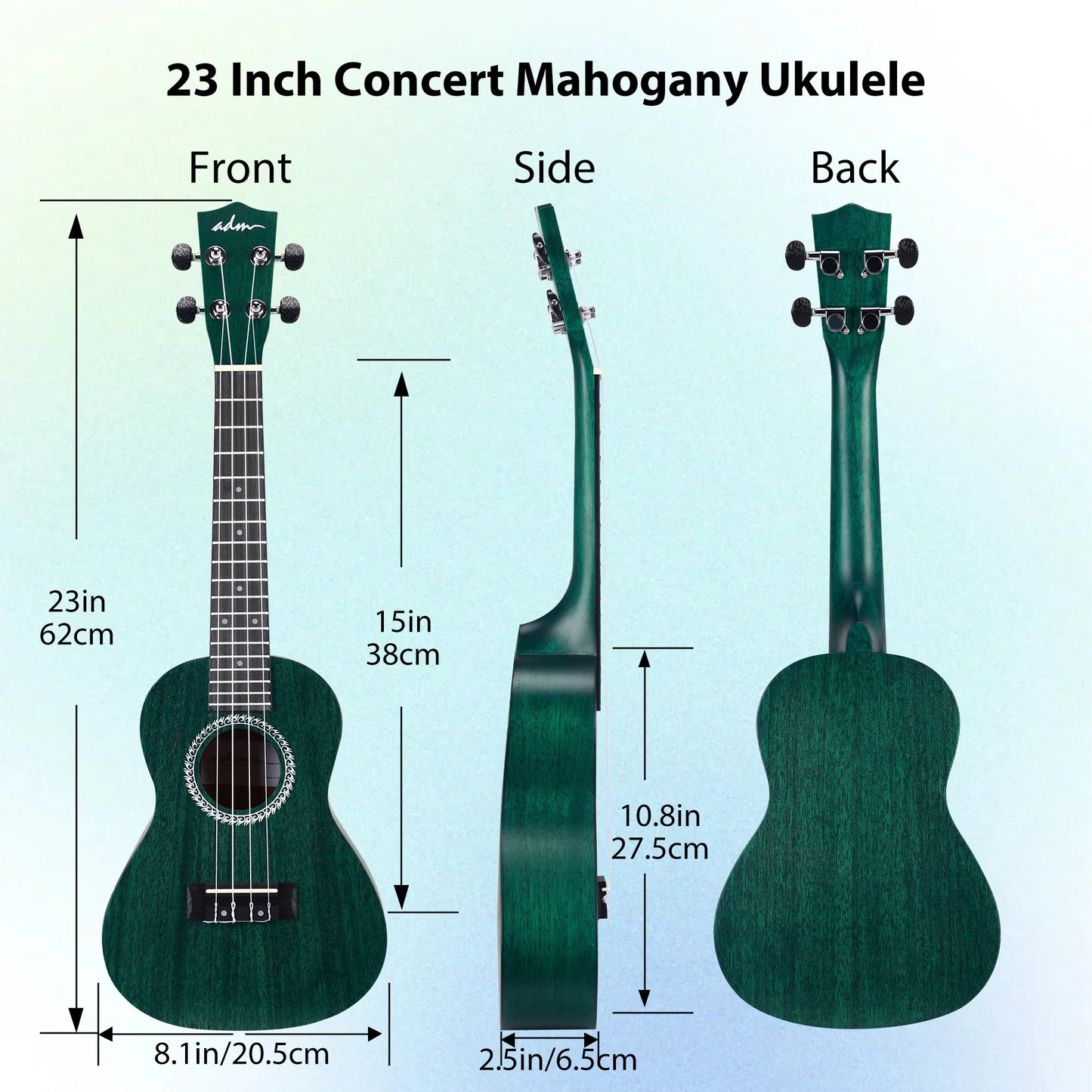 ADM 23 inch Concert Ukulele Starter Kit Mahogany Body Free Online Lessons Complete Bundle for Beginners & Pros