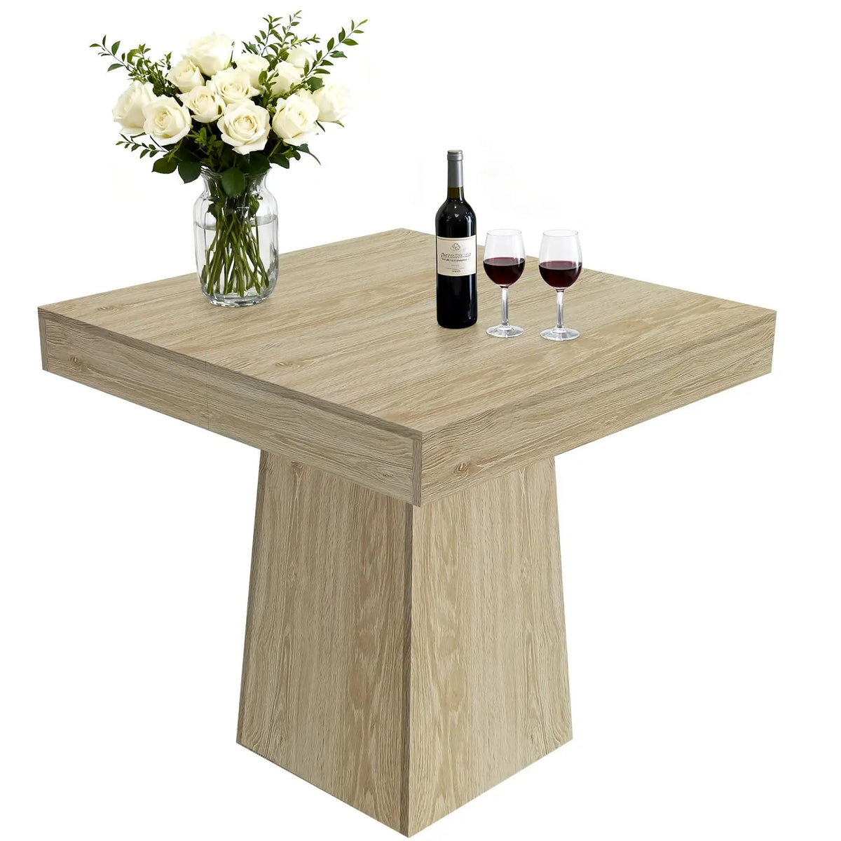 31.5in Square Dining Table For 4, Farmhouse Wood Pedestal Kitchen Table For Apartment, Small Dining Room, Cafe, 29.7in High