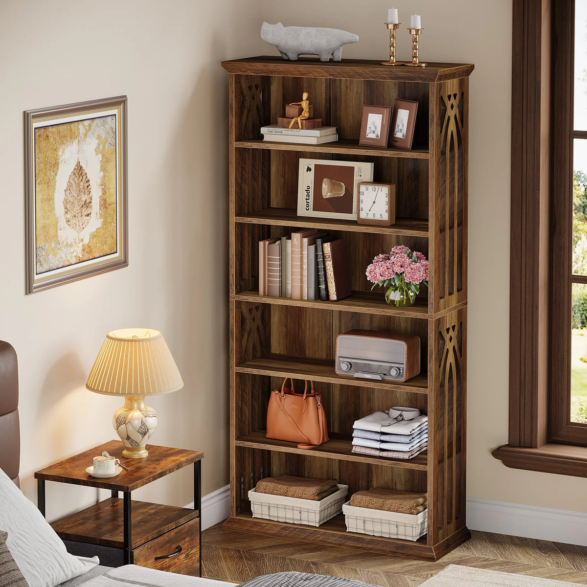 Tribesigns Six Tier Freestanding Wooden Bookcase With Display Shelves