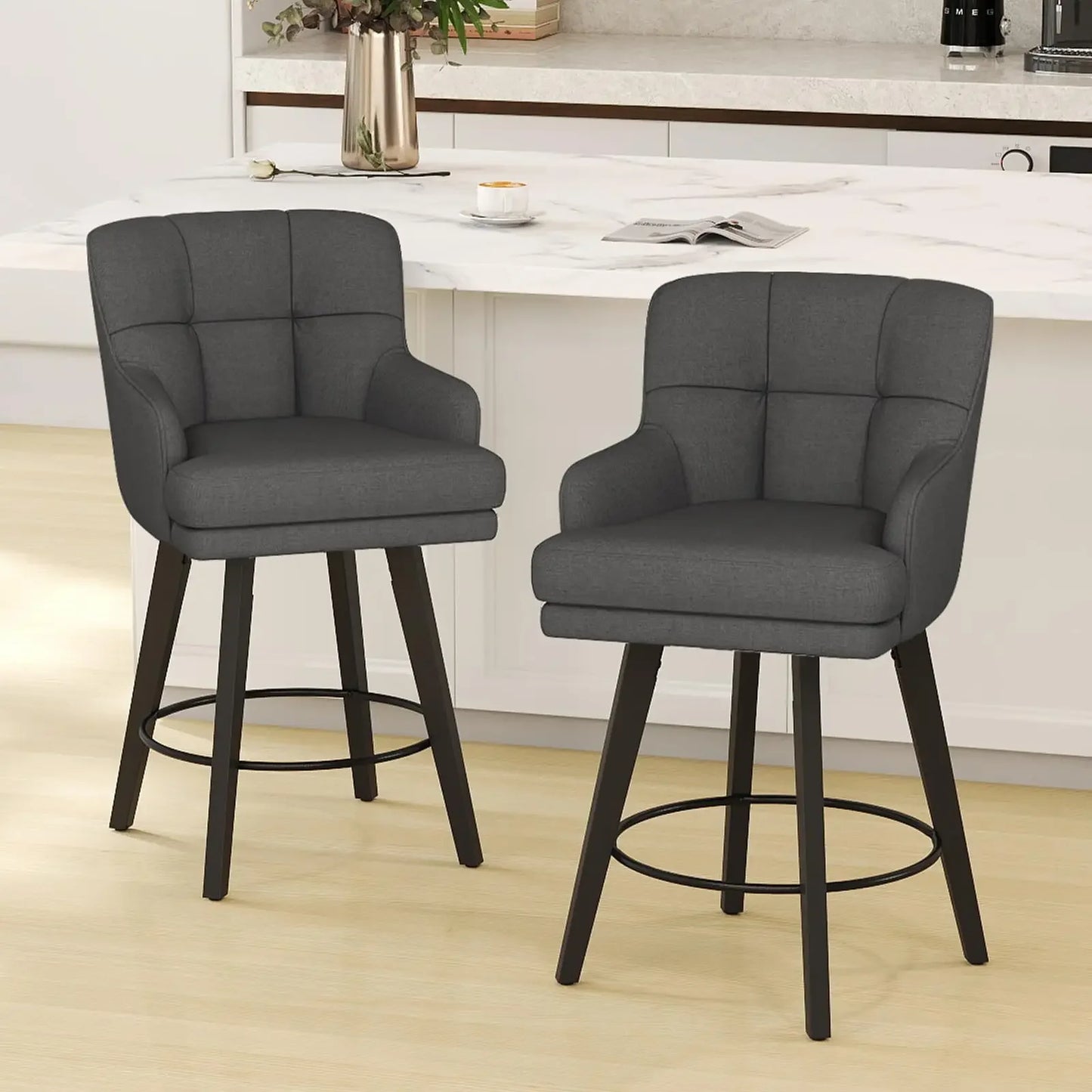 SAECKBERG 360 Degree Fabric Counter Height Swivel Bar Stools
