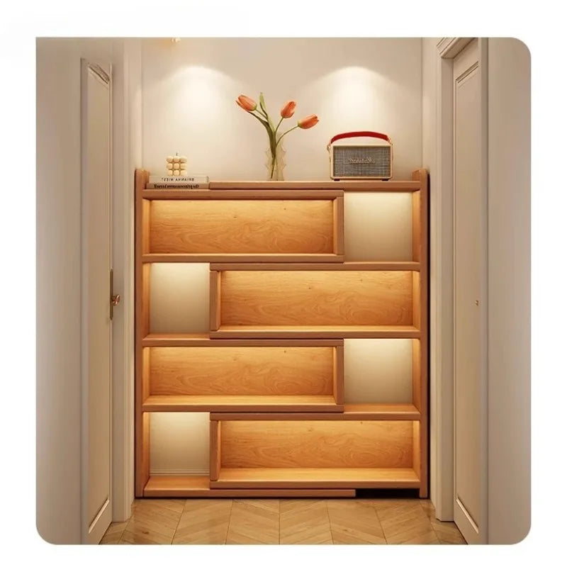 Modern Wooden Corner Bookshelf With Multilayer Storage Design