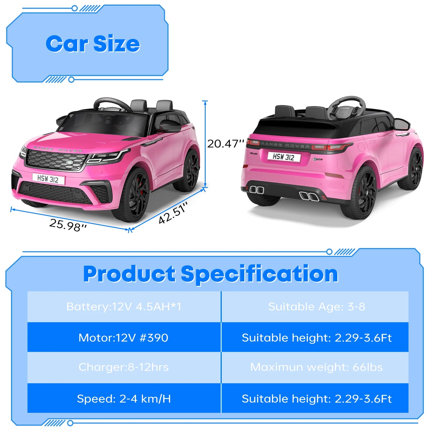 Ride on Cars For Kid 4-8, 12V Ride Electric Car For Kids With Parent Remote Control, MP3 Player, Rocking, Pull Rod