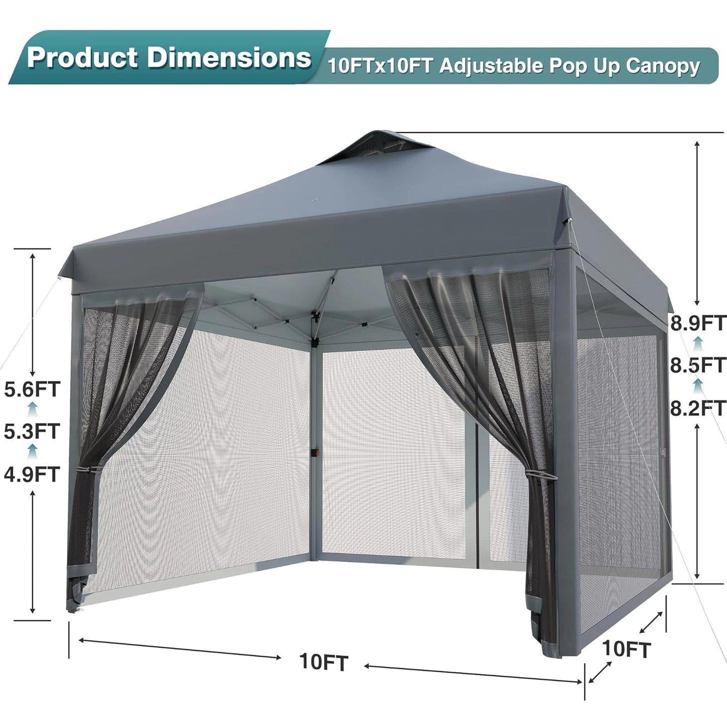 10x10 Pop Up Canopy Tent with Mosquito Netting, Outdoor Portable Screen Tent for Yard, Party, Camping and Picnic, 3, Customized