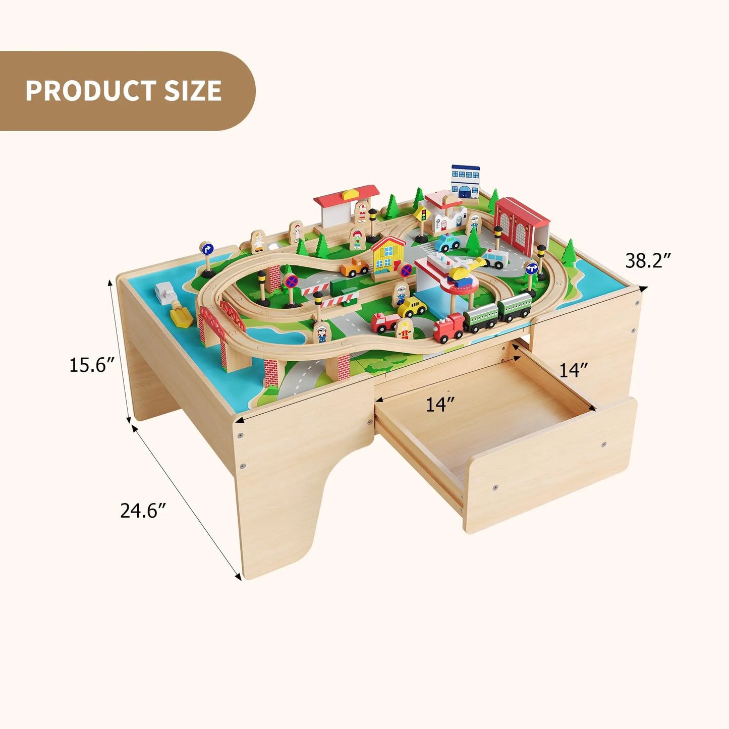 84PCS Wooden Train Table Set For Toddlers 3+, Kids Activity Play Table With Tracks, Trains, Bridges, City Accessories & Storage Drawer