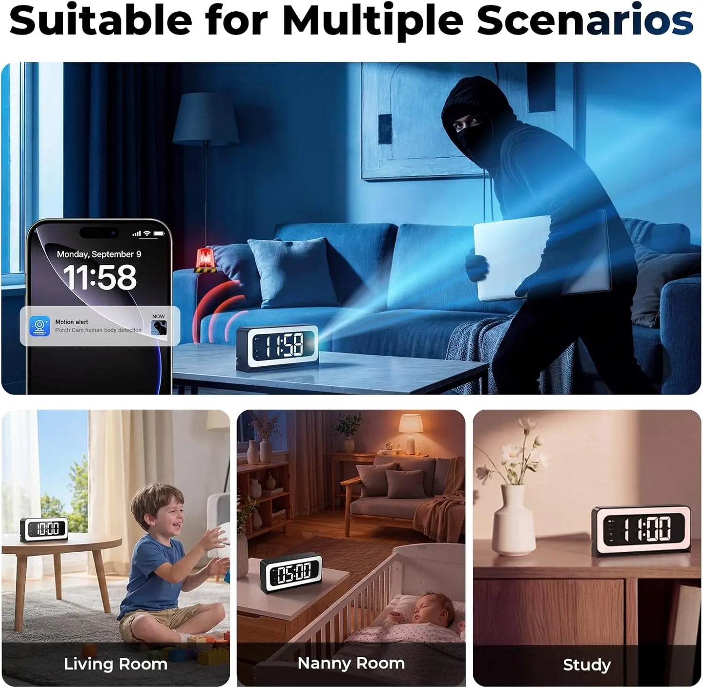 WESECUU Smart Clock Camera for Home Security and Nanny Monitoring