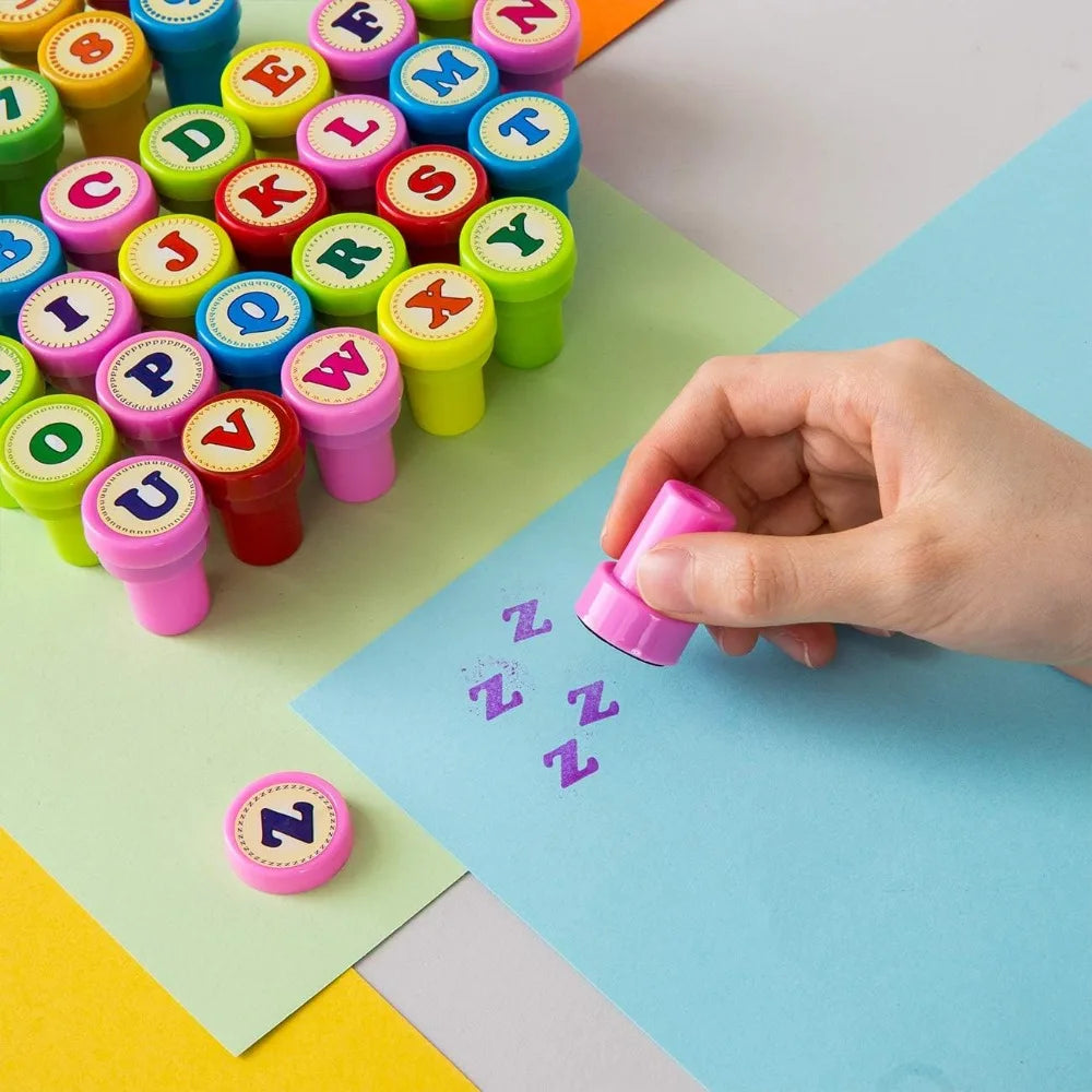 Self Ink Stamp Set for Kids, Number & Alphabet Stamps, Birthday Party Favors