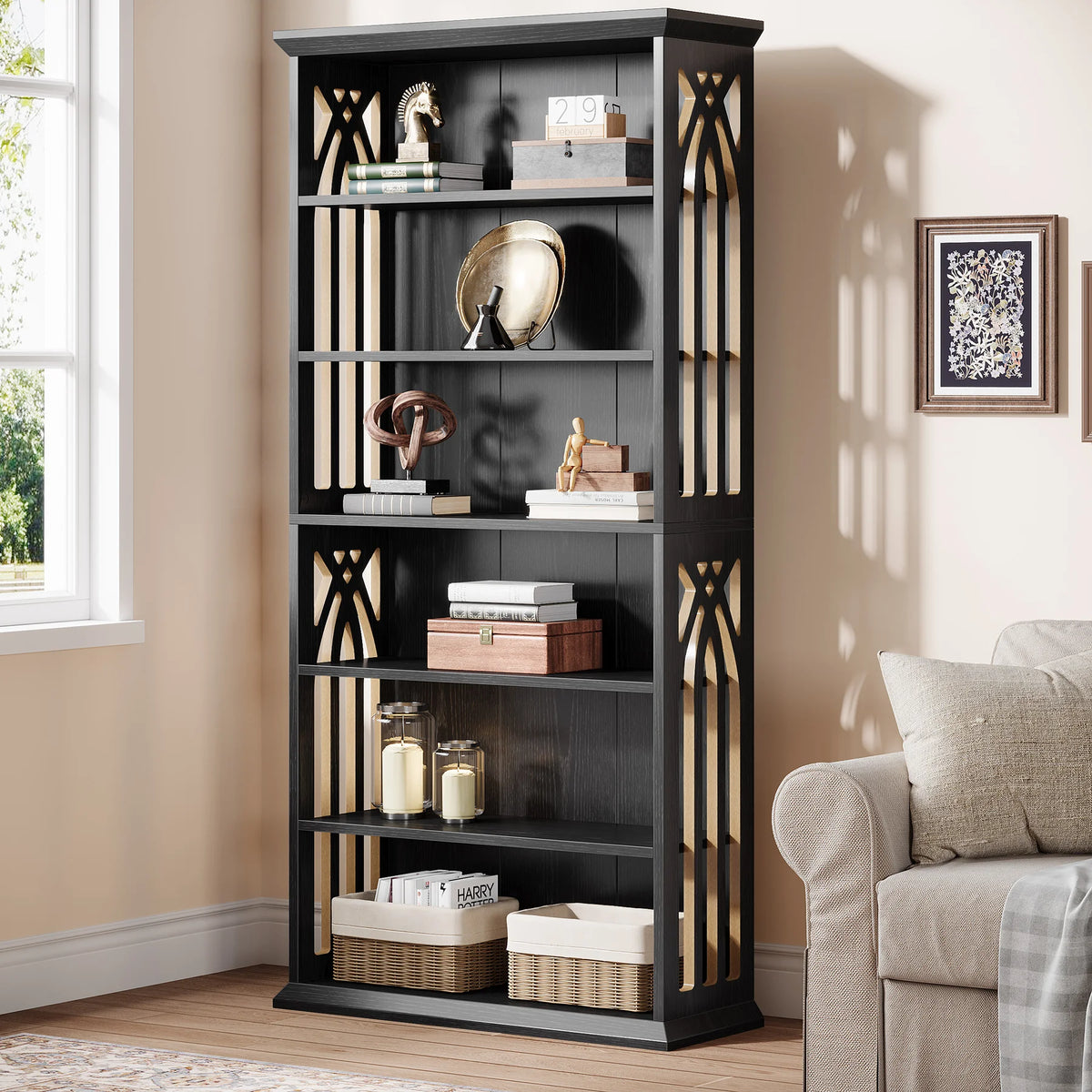 Tribesigns Six Tier Freestanding Wooden Bookcase With Display Shelves