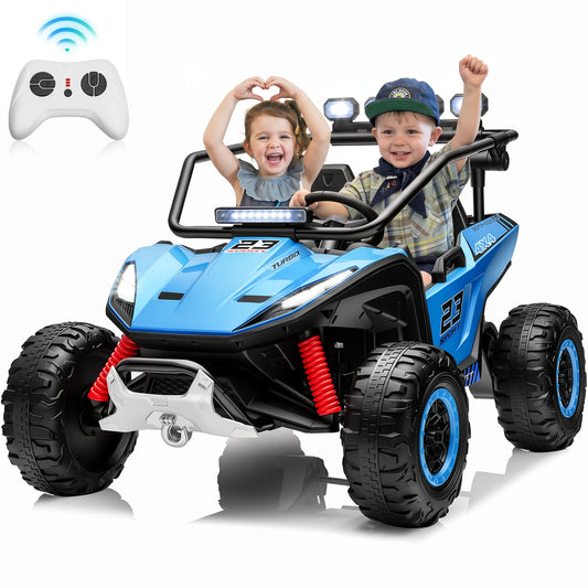 2 Seater 24V Kids Electric UTV Buggy 4WD Ride On Car with Remote Control Bluetooth LED Lights Slow Start Safety Harness Kids Off Road Electric Vehicle Toy Car Birthday Gift for Kids