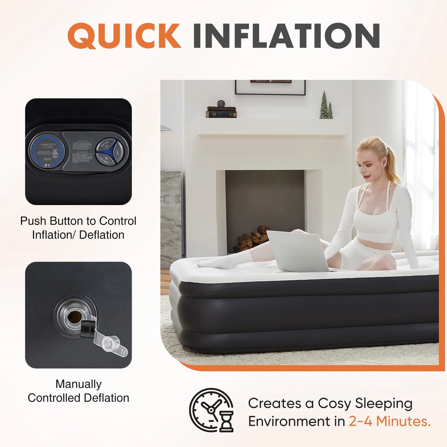 Air Mattress With Built In Pump For Home Camping Non Slip Bottom