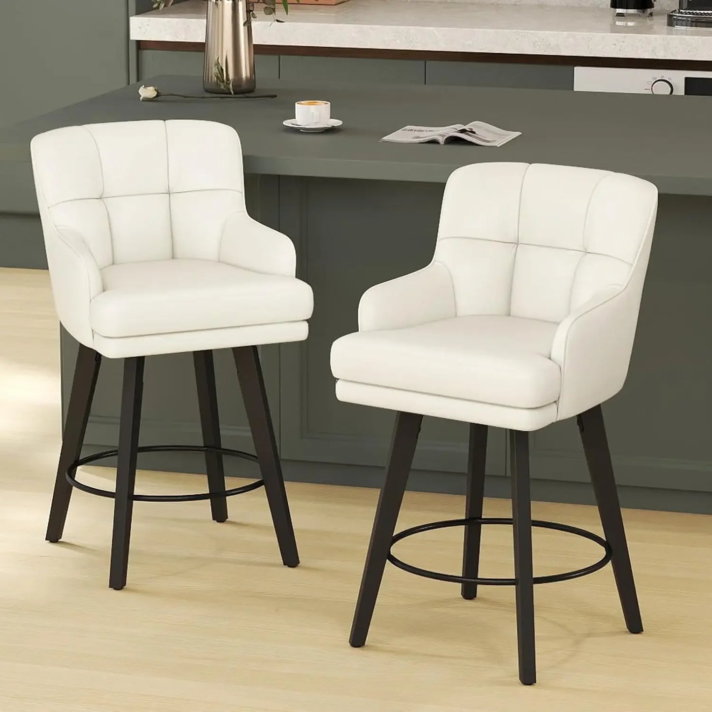 SAECKBERG 360 Degree Fabric Counter Height Swivel Bar Stools