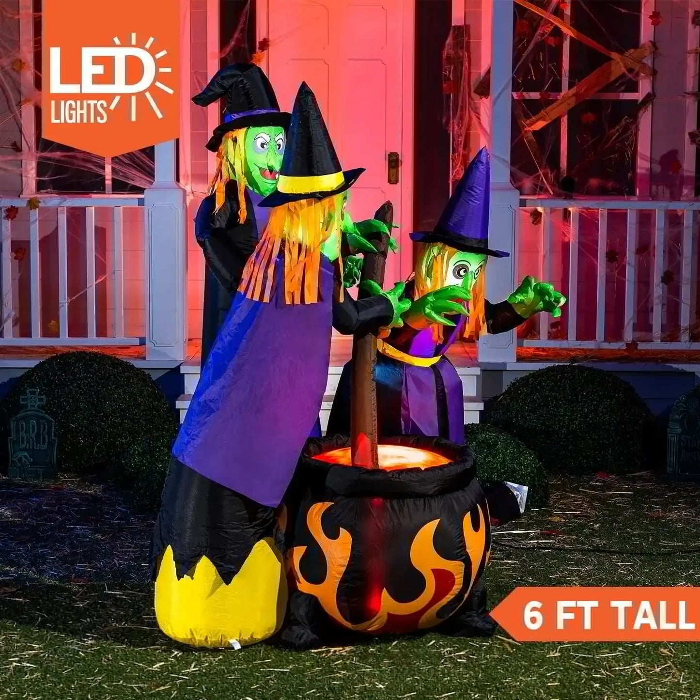 Joyfy 6ft Halloween Inflatable Witches Outdoor Cauldron Pot Large Decorations with Flame Light for Halloween Decoration