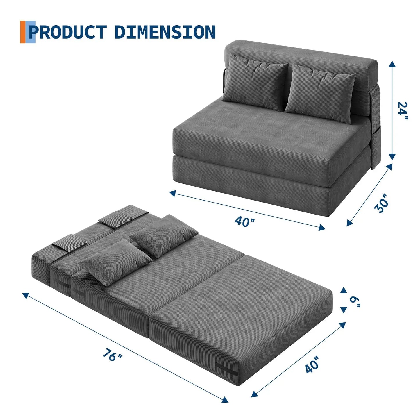 HobbyLane 4-In-1 Folding Sofa Bed With Pillow Space-Saving