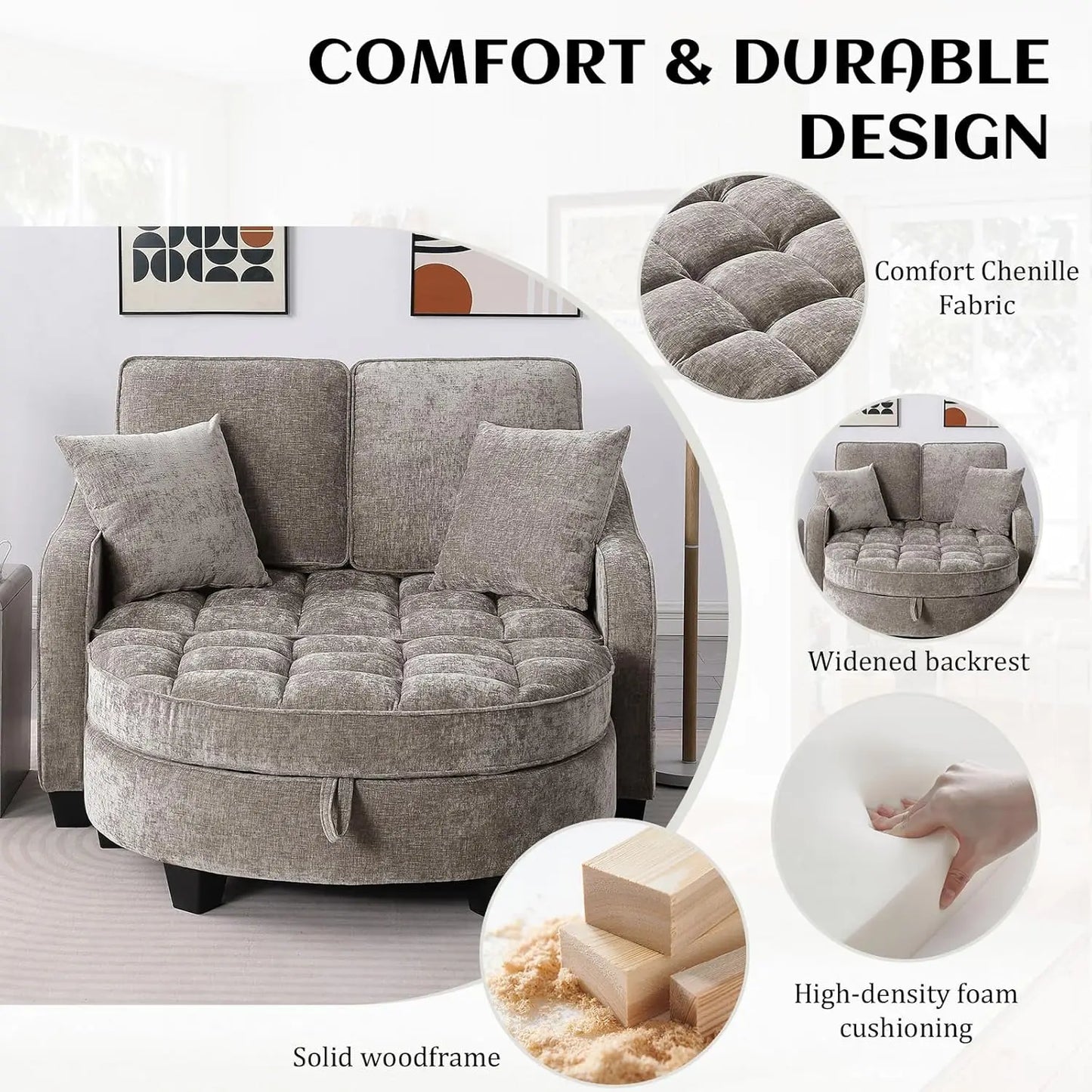 Oversized Curved Chaise Lounge Chair With Ottoman Chenille