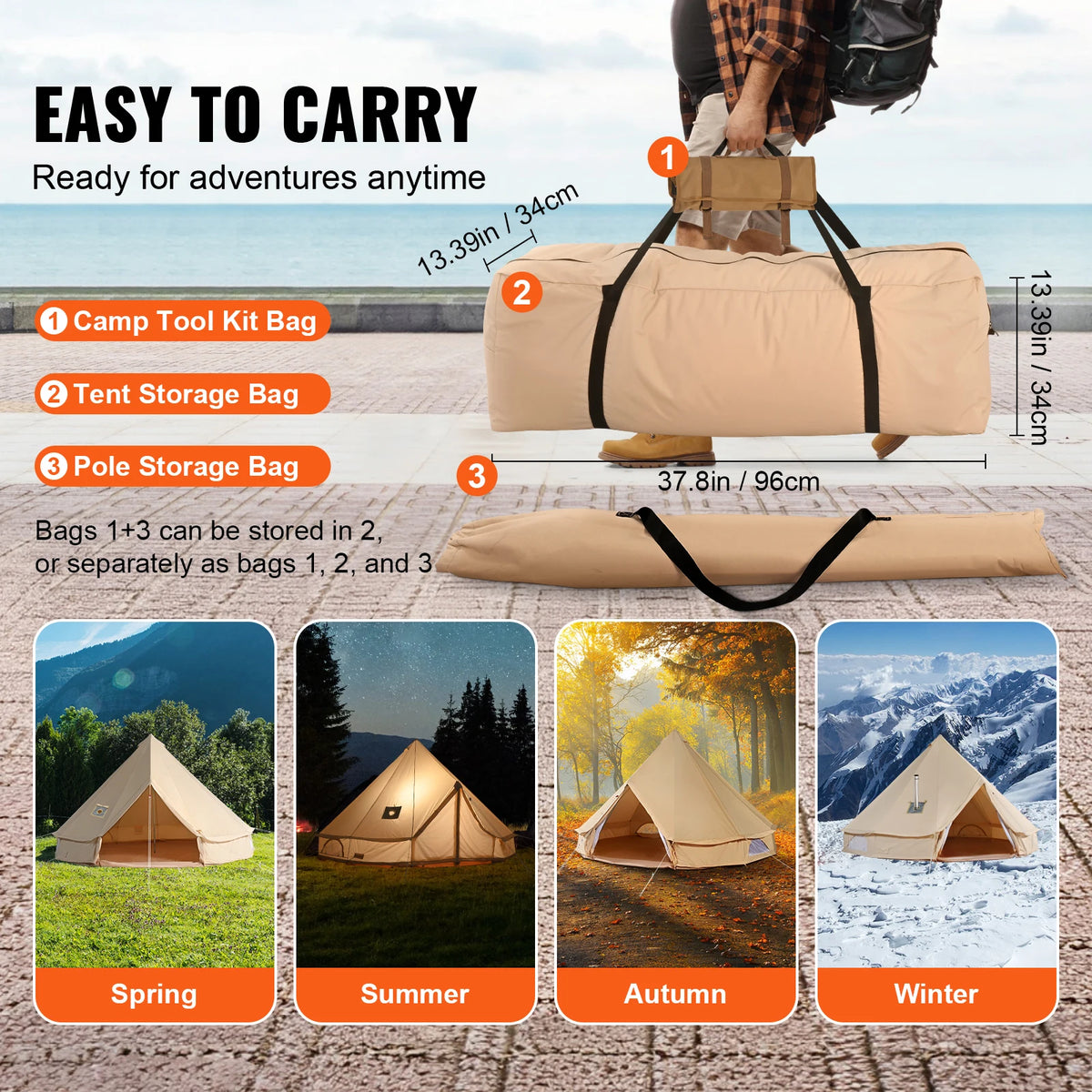 SucceBuy Canvas Bell Tent for Four Season Camping With Stove Jack