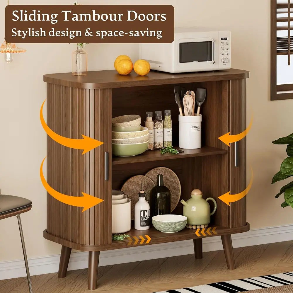 Sideboard Buet Cabinet with Sliding Door, 31.5" Wide luted ern Accent Storage Cabinet with Adjustable Shelves, Wood Coee Bar Bue