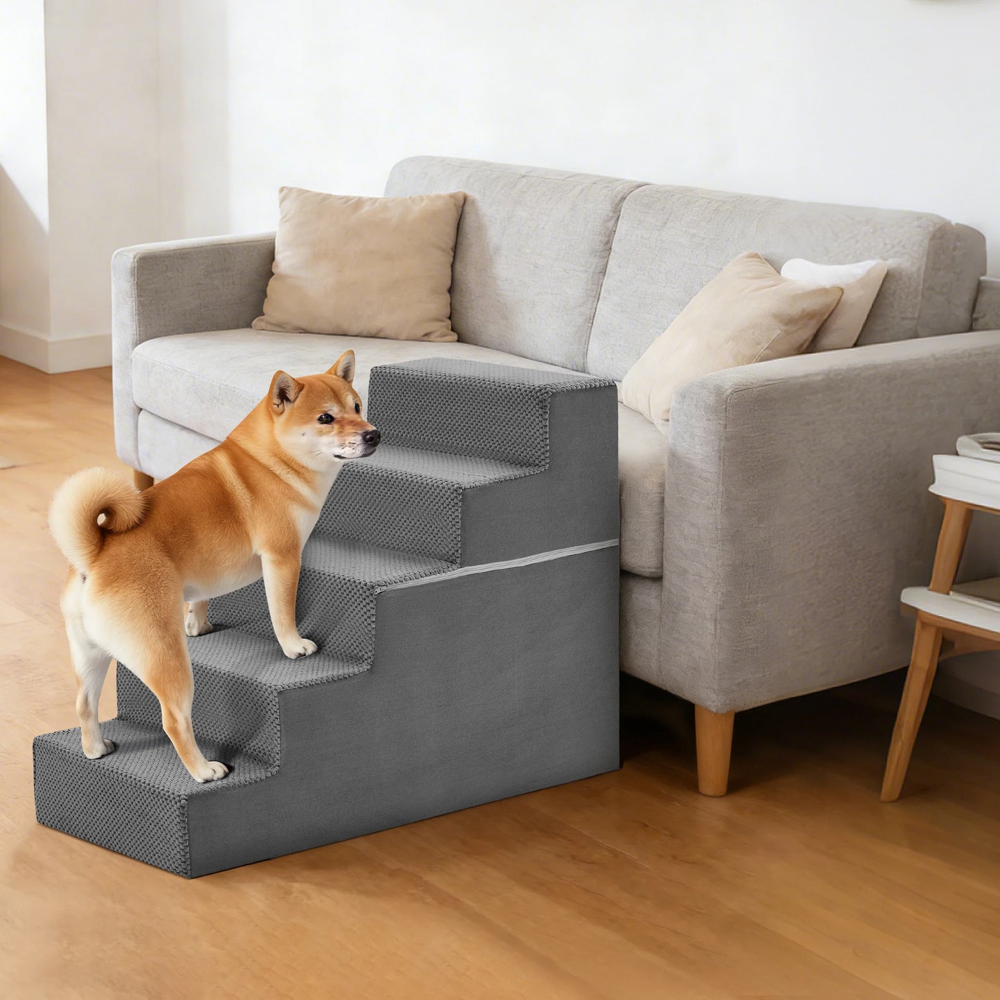 JHK 3-5 Step Angled Foam Dog Stairs For Small Dogs