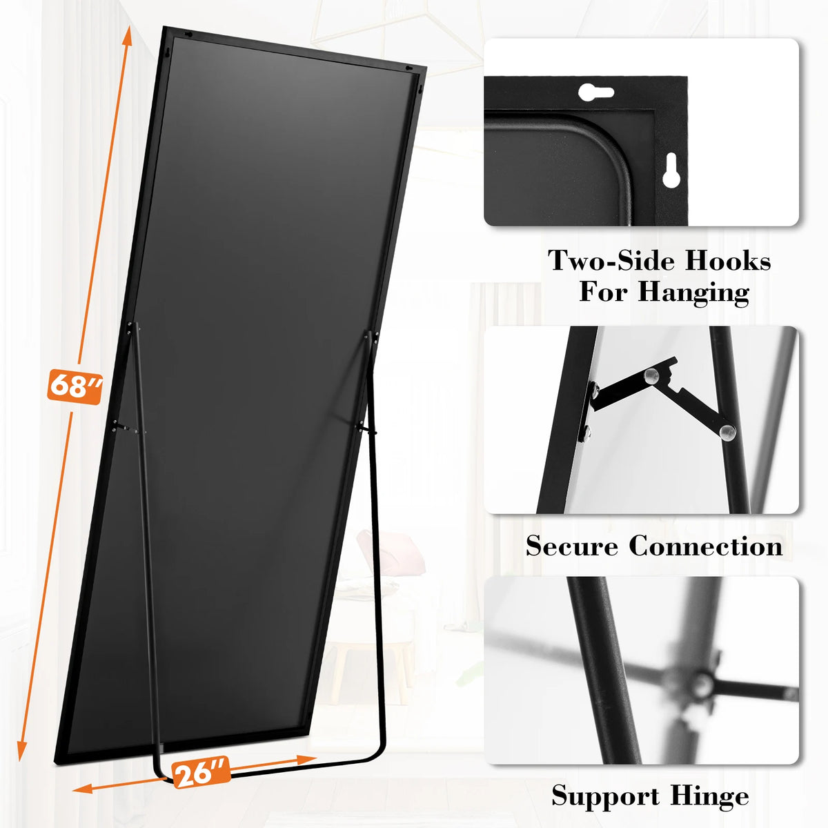 JHK Arched Full Length Floor Mirror With Stand For Bedroom