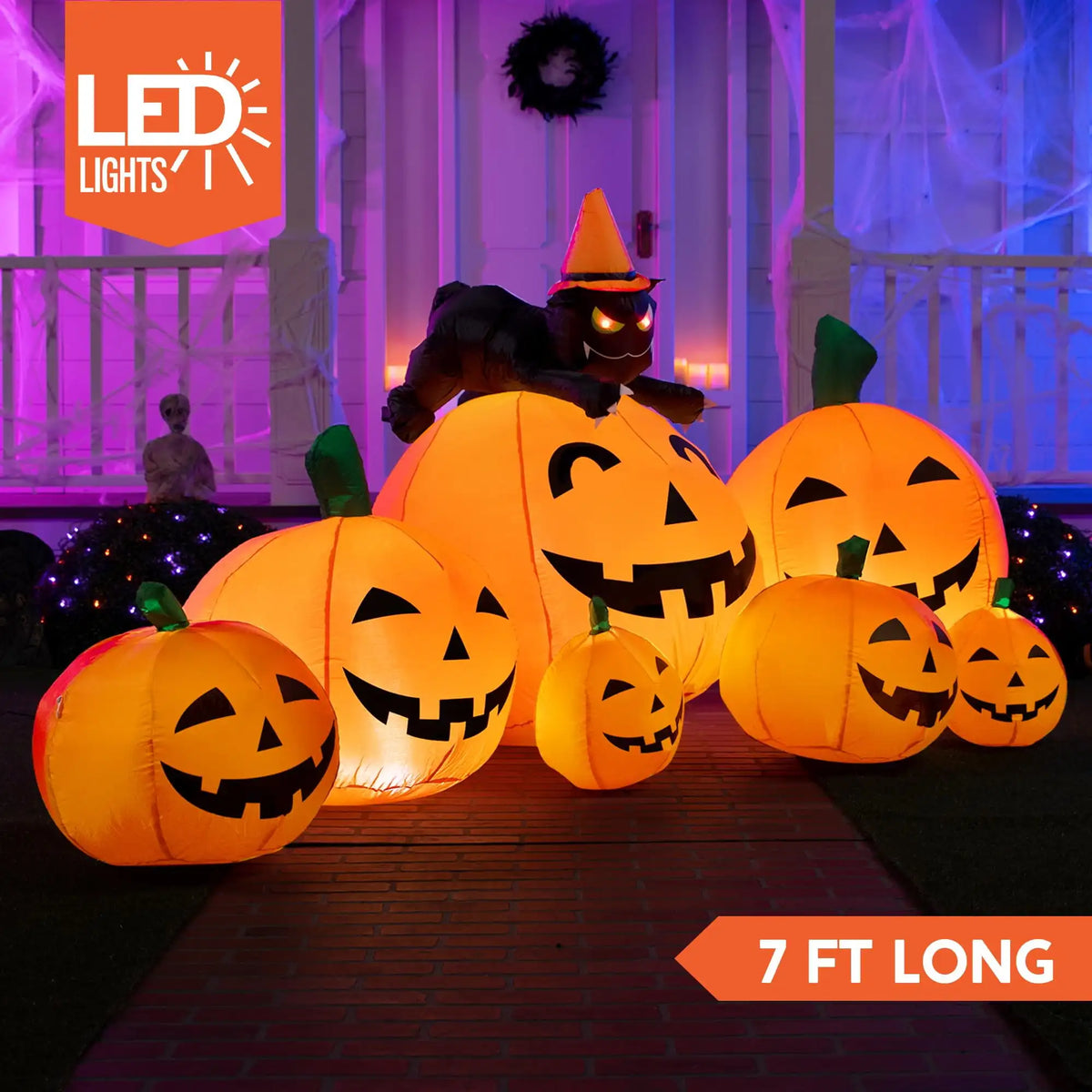 Joyfy Halloween Pumpkin Inflatable With Witch Cat And LED Lights