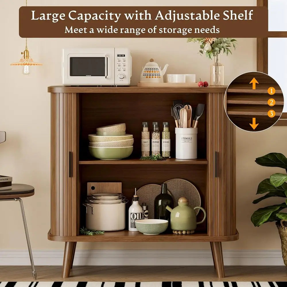 Sideboard Buet Cabinet with Sliding Door, 31.5" Wide luted ern Accent Storage Cabinet with Adjustable Shelves, Wood Coee Bar Bue
