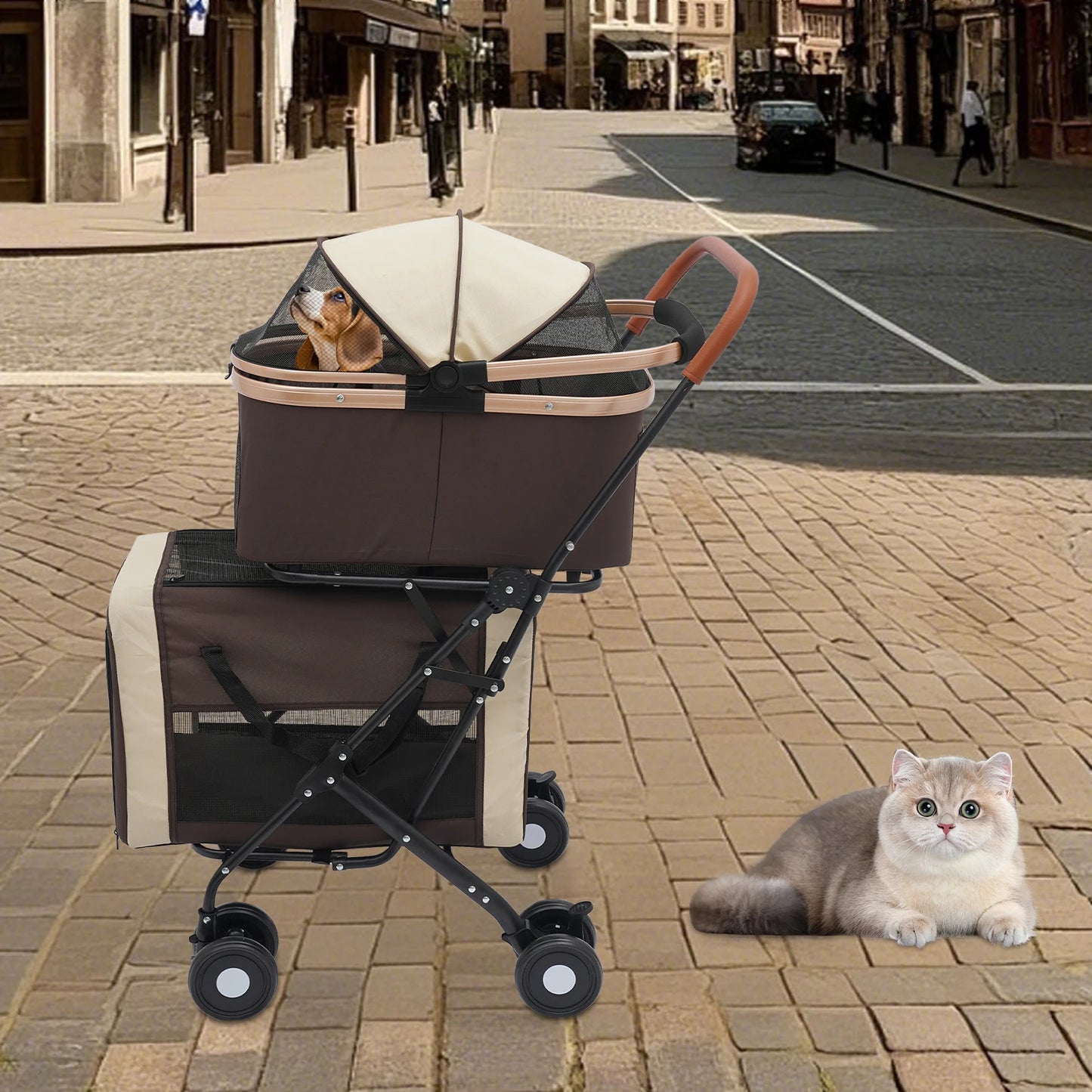 Dog and Cat Stroller Foldable Pet Stroller for Small and Medium Dogs 2 Tiers 35kg Load-Capacity for Traveling/Shopping
