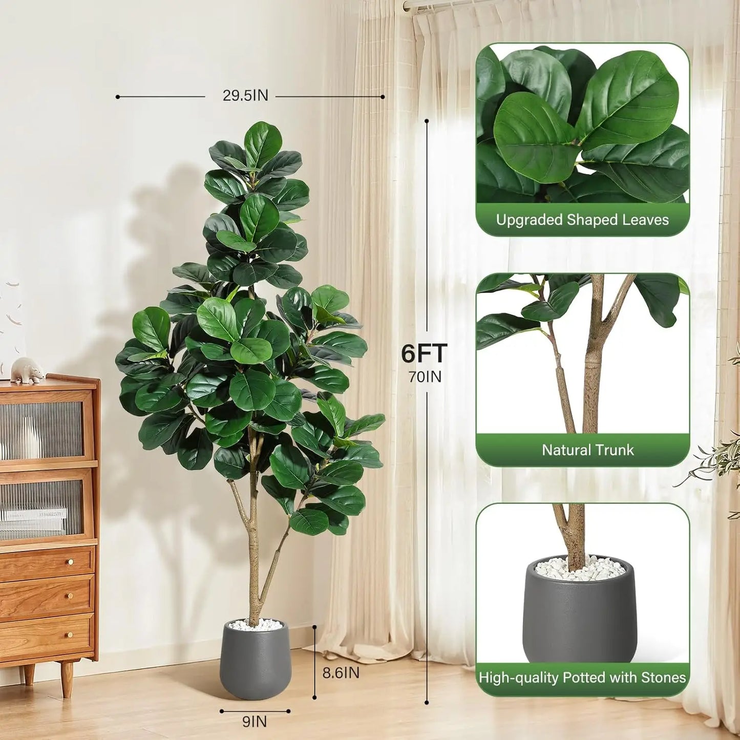 HiMISS Realistic Fiddle Leaf Fig Tree Artificial Planter Home Decor