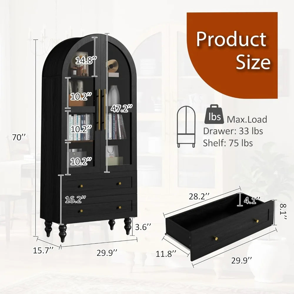 Solid Wood Pantry Cabinet With Glass Doors Tall Kitchen Storage