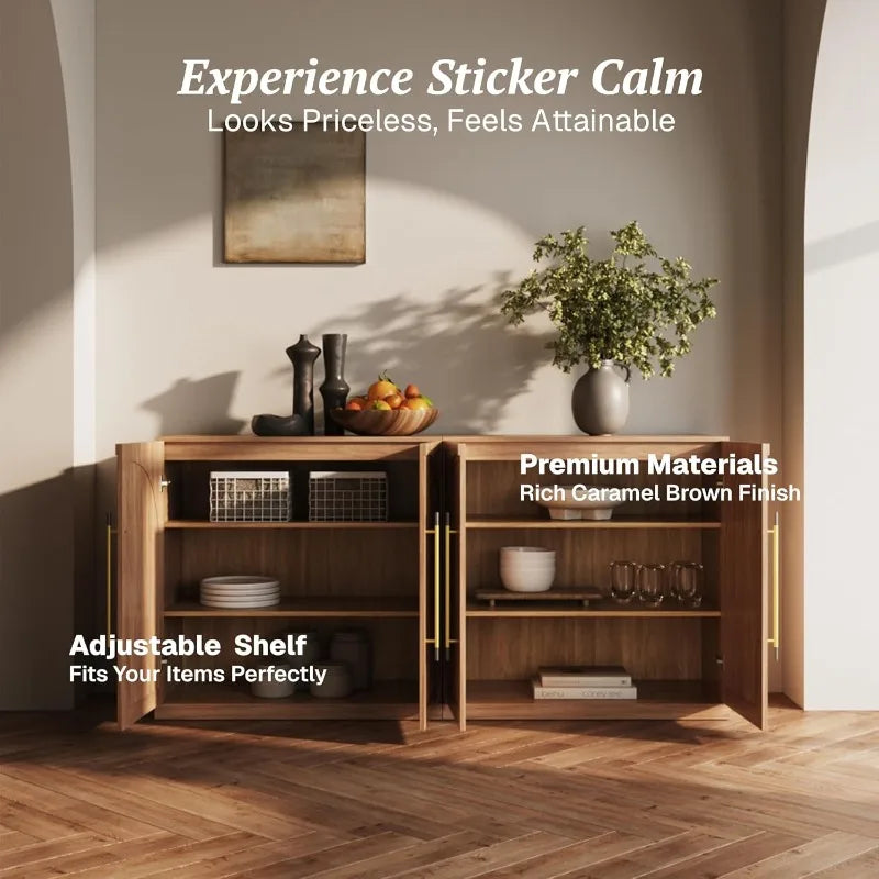 Belleze Modern Arched Sideboard With Glass Door And Storage Shelves