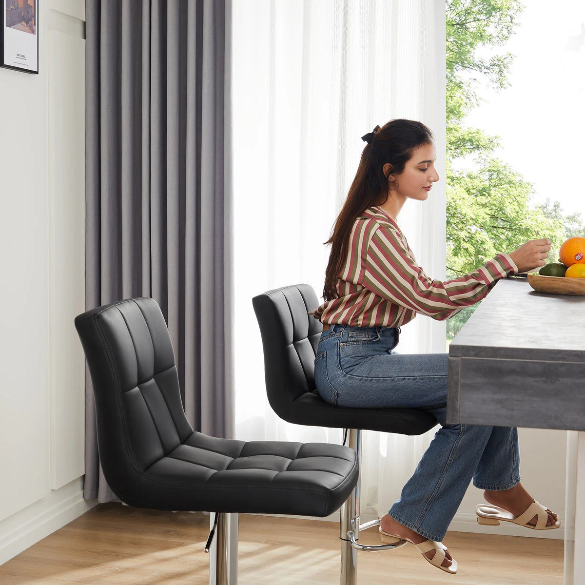 JHK PU Leather Upholstered Bar Stools With Comfortable Backrest