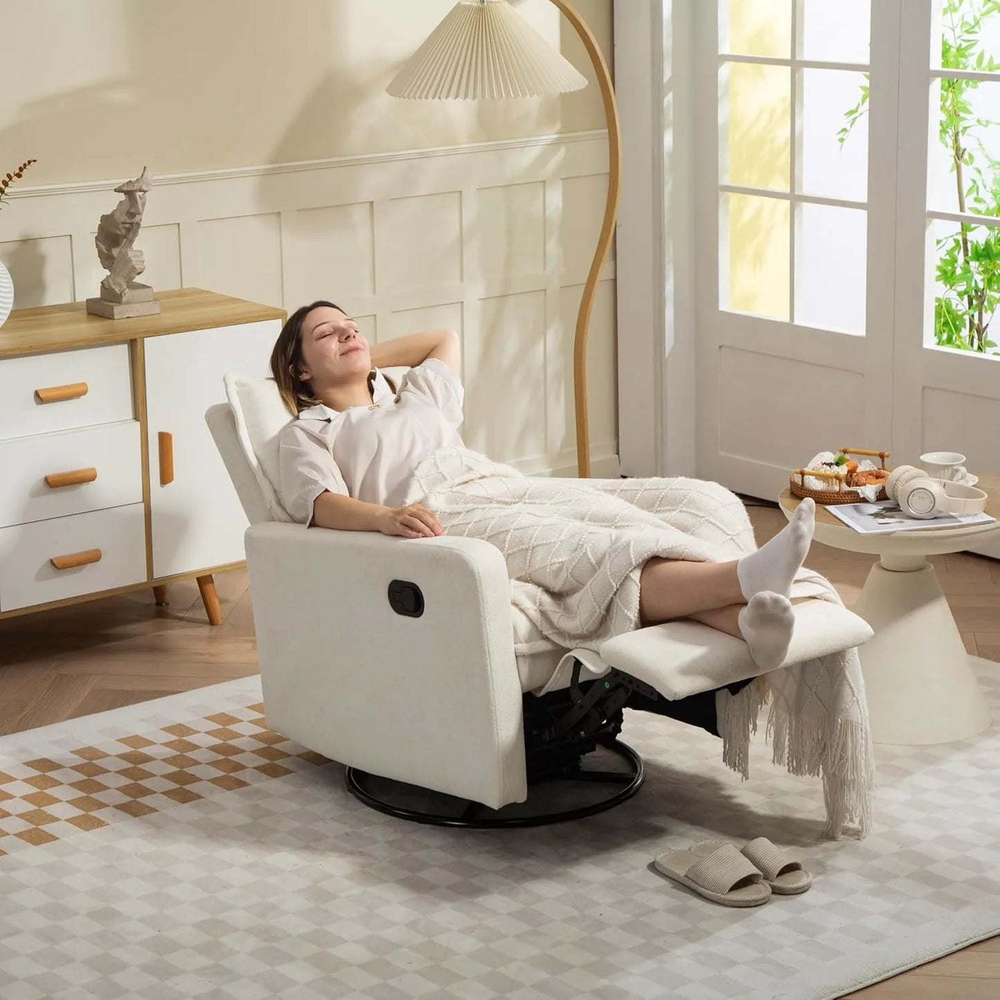 XIUWO 360 Degree Swivel Glider Chair Recliner With High Back
