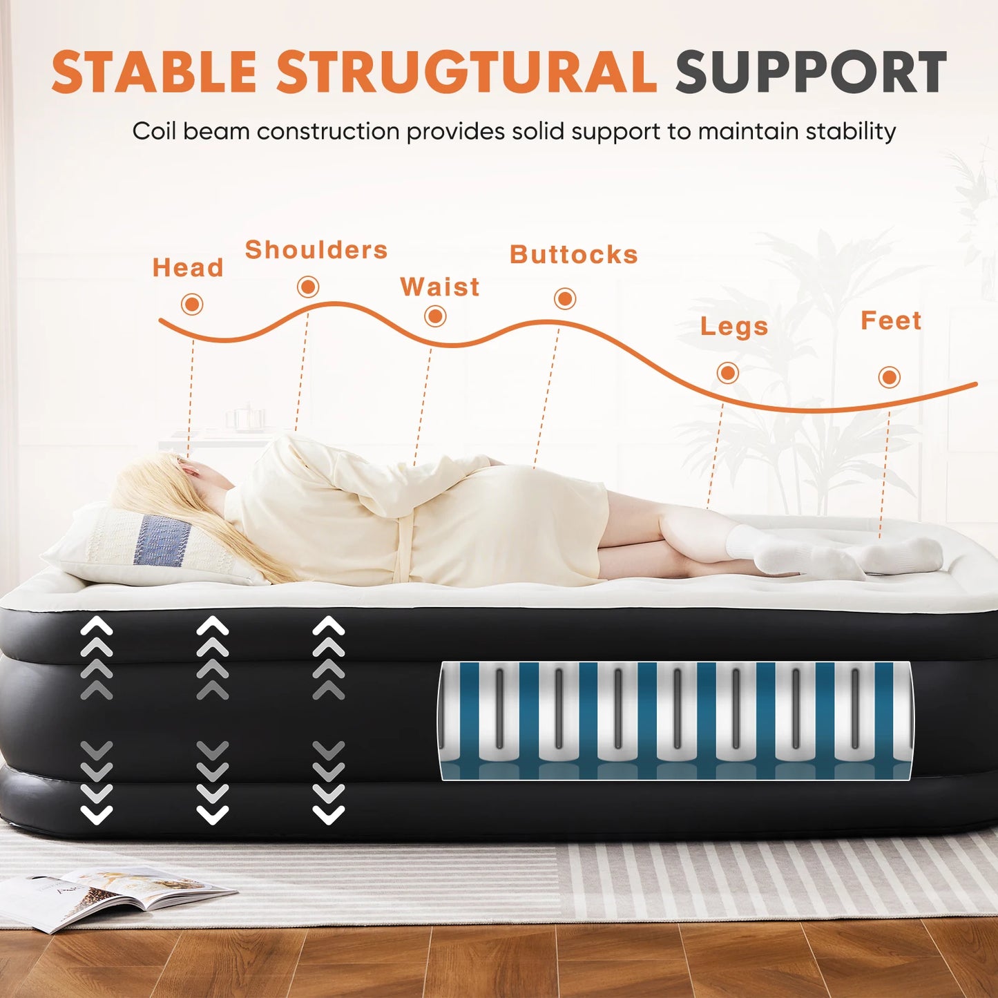 Air Mattress With Built In Pump For Home Camping Non Slip Bottom