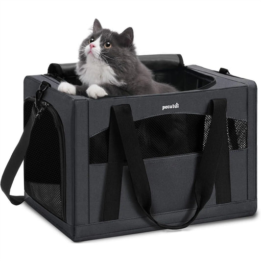 Cat Carrier for Car Travel, Soft-Sided Pet Carrier with Anxiety Relief Partition & Steel Frame, Safe Travel Bag for Cats Up to