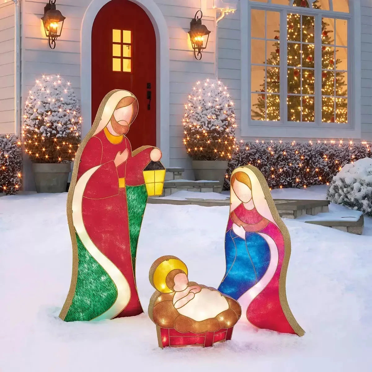 Halloween Thanksgiving Happy Family of Three Into The Courtyard Home Decoration