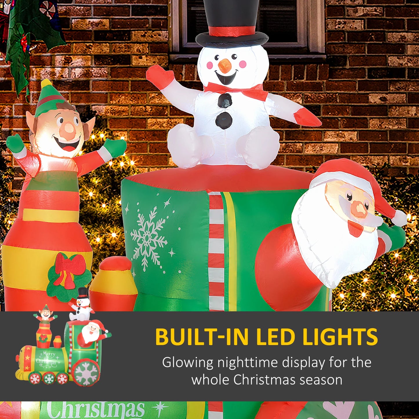6FT Christmas Inflatables Train, Santa Claus and Snowman Drive Train Blow-Up Outdoor Christmas Decorations with White LED Lights, for Lawn Garden Party