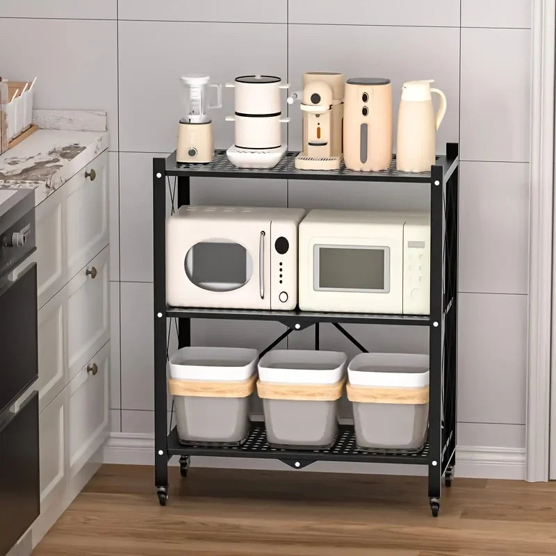 Us3 Layer Foldable Storage Rack With Wheels High Load Capacity