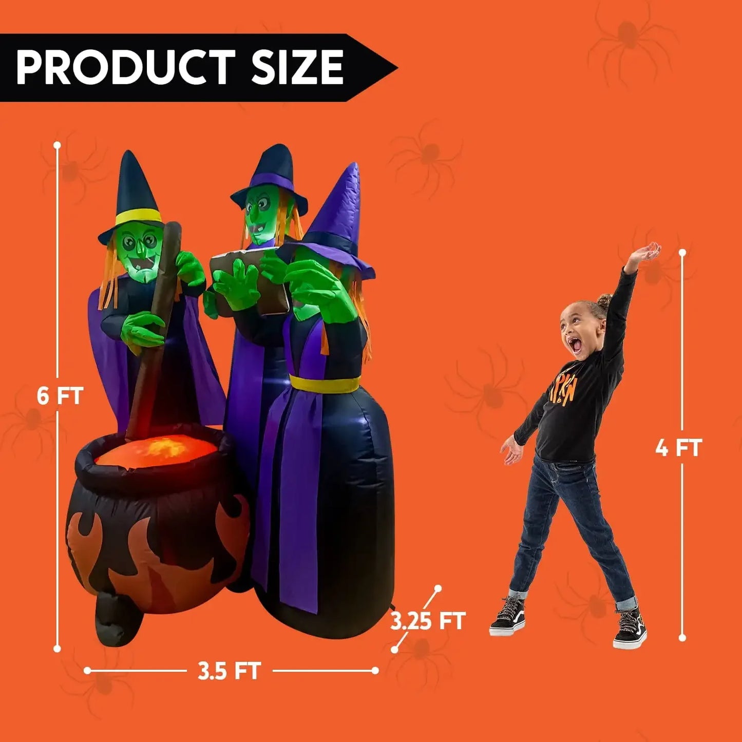 Joyfy 6ft Halloween Inflatable Witches Outdoor Cauldron Pot Large Decorations with Flame Light for Halloween Decoration