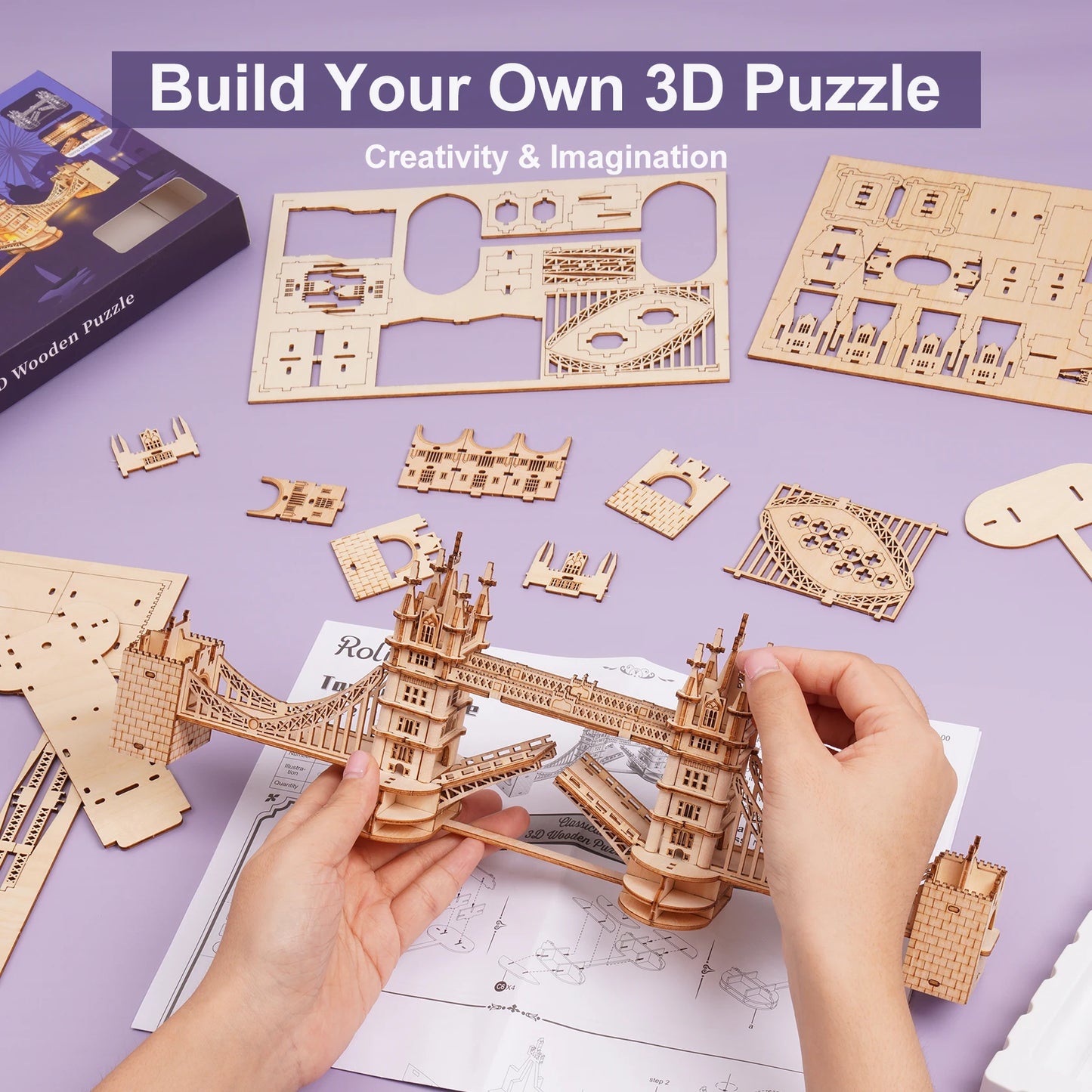 Rolife Wooden 3D Tower Bridge Model Building Kit With Led Light