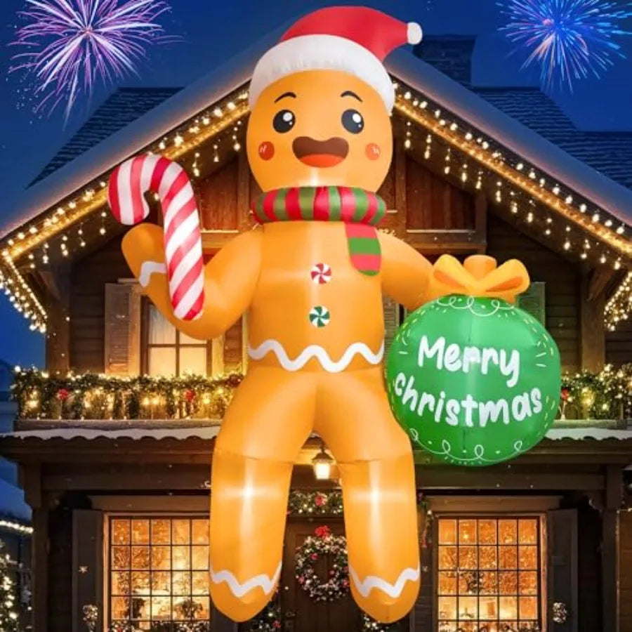 Outdoor Christmas inflatable gingerbread man, 11 FT, PVC material, red and white, built-in LEDs for night visibility