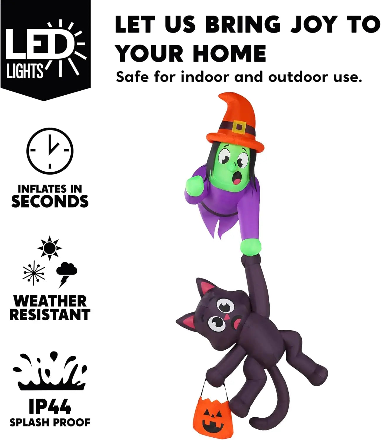 Joyfy Halloween Witch And Black Cat Inflatable Roof Decoration