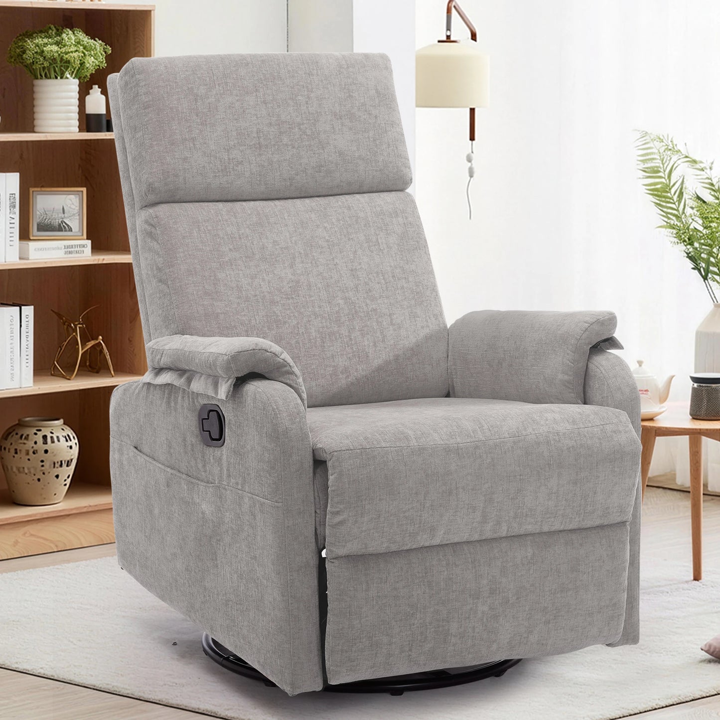 Korser Adult Ergonomic Manual Rocking Recliner Chair, Modern Minimal Fabric Adjustable Armchair with USB and Type-C Charging Ports