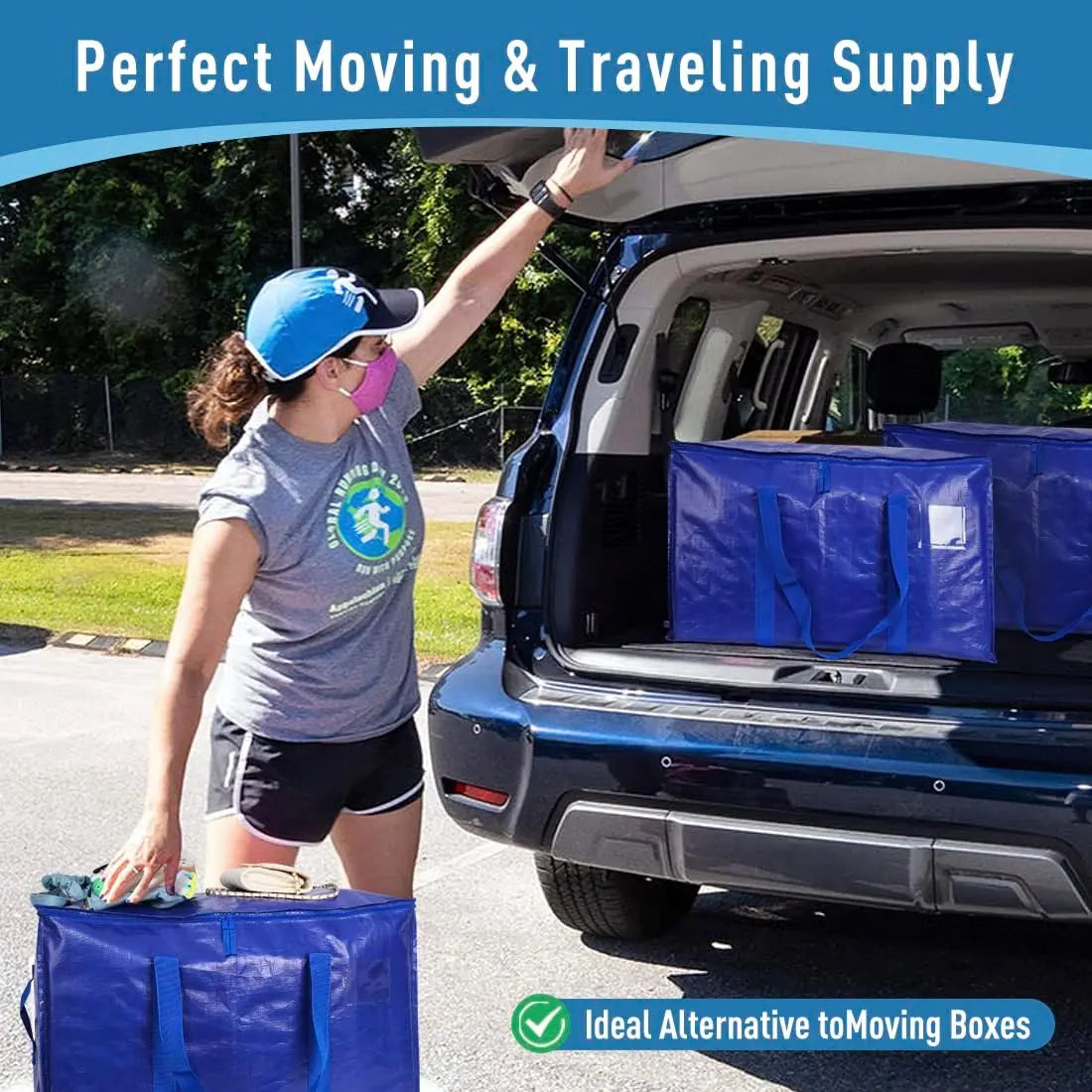6 Pack Extra Large Moving Bags Heavy Duty with Zippers & Carrying Handles, Durable Storage Bags Moving Boxes for Closet Organize