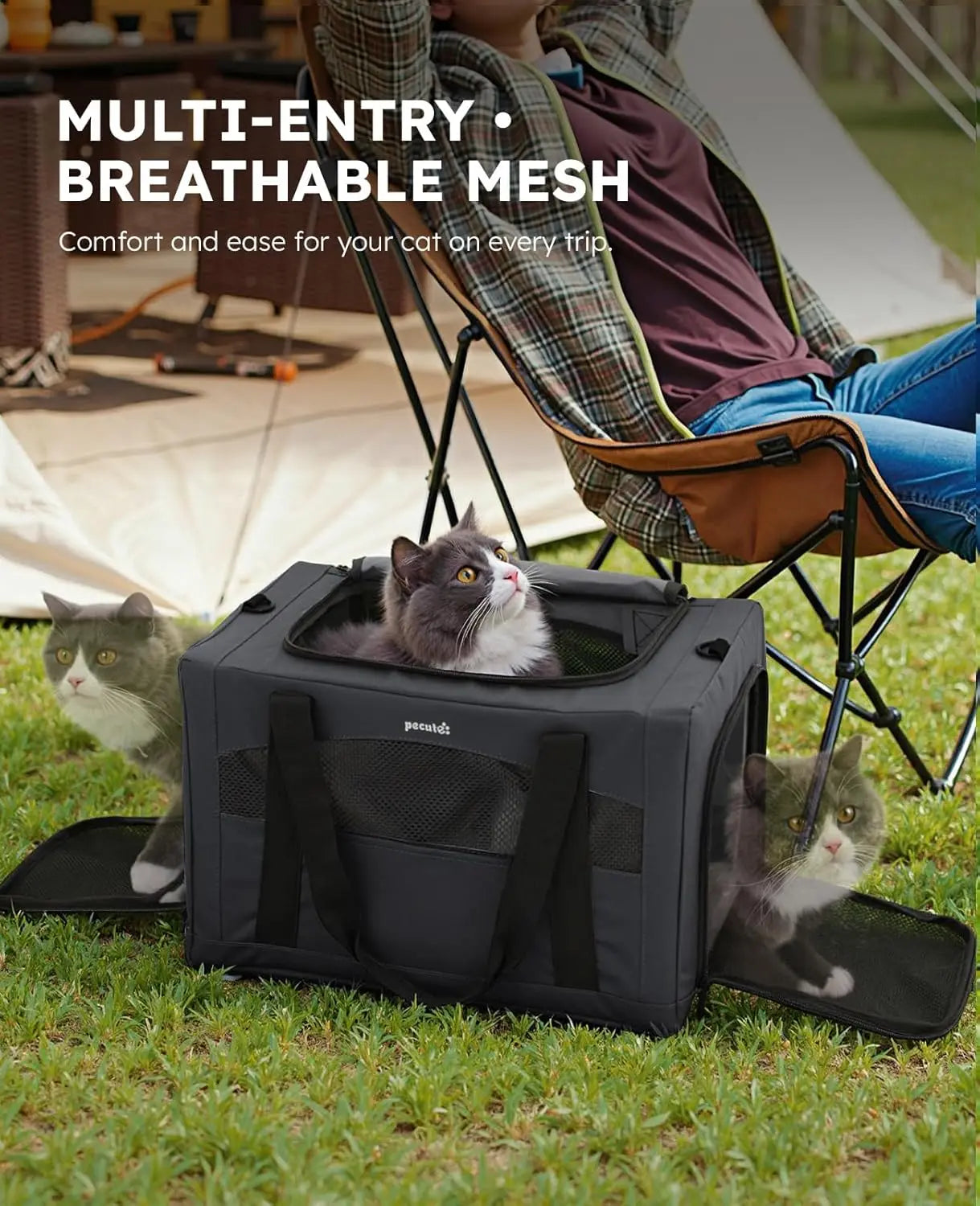 Cat Carrier for Car Travel, Soft-Sided Pet Carrier with Anxiety Relief Partition & Steel Frame, Safe Travel Bag for Cats Up to
