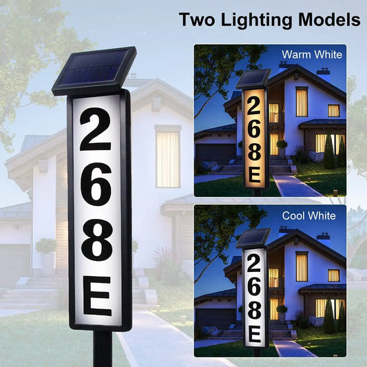 Solar Powered Outdoor Address Sign Light With Automatic Night Lighting