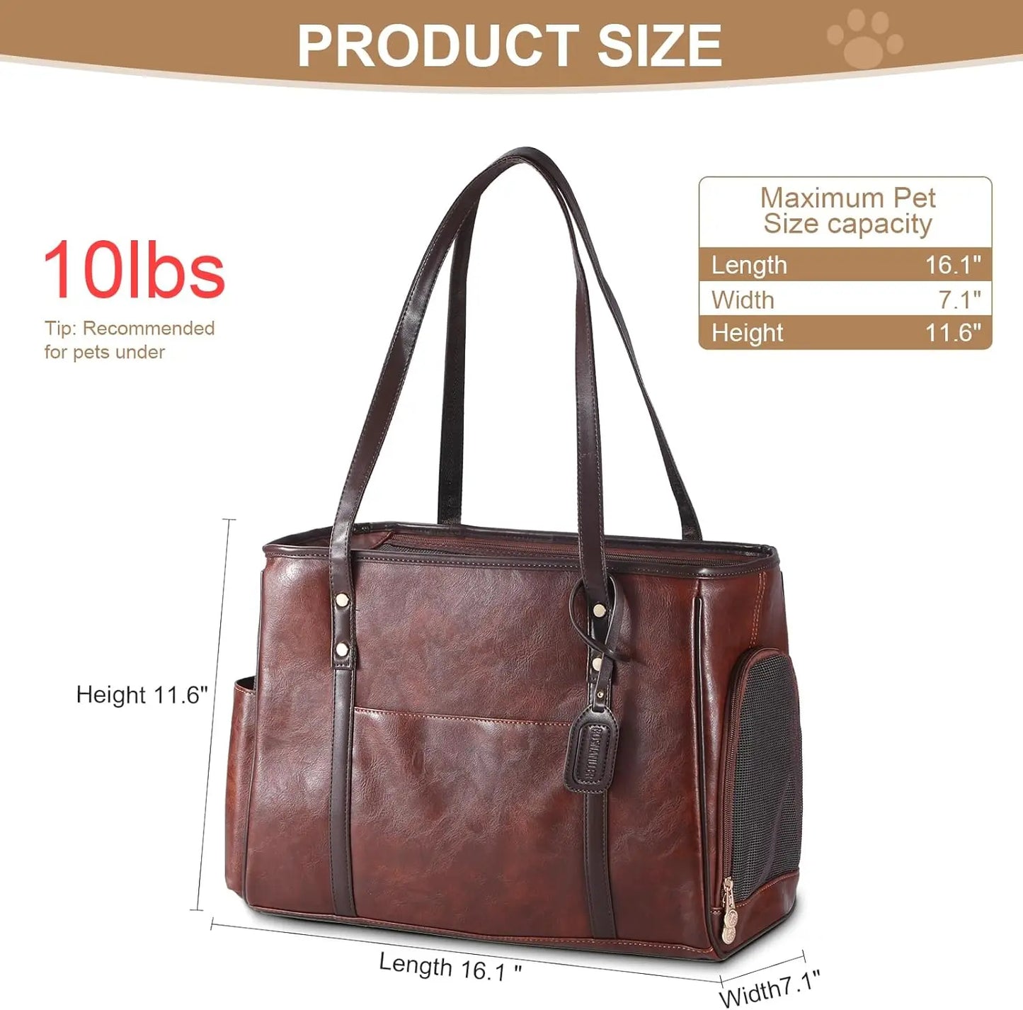 Soft Sided Pet Carrier Tote Bag, Airline Approved Dog Cat Carrier Purse with Pockets Coffee