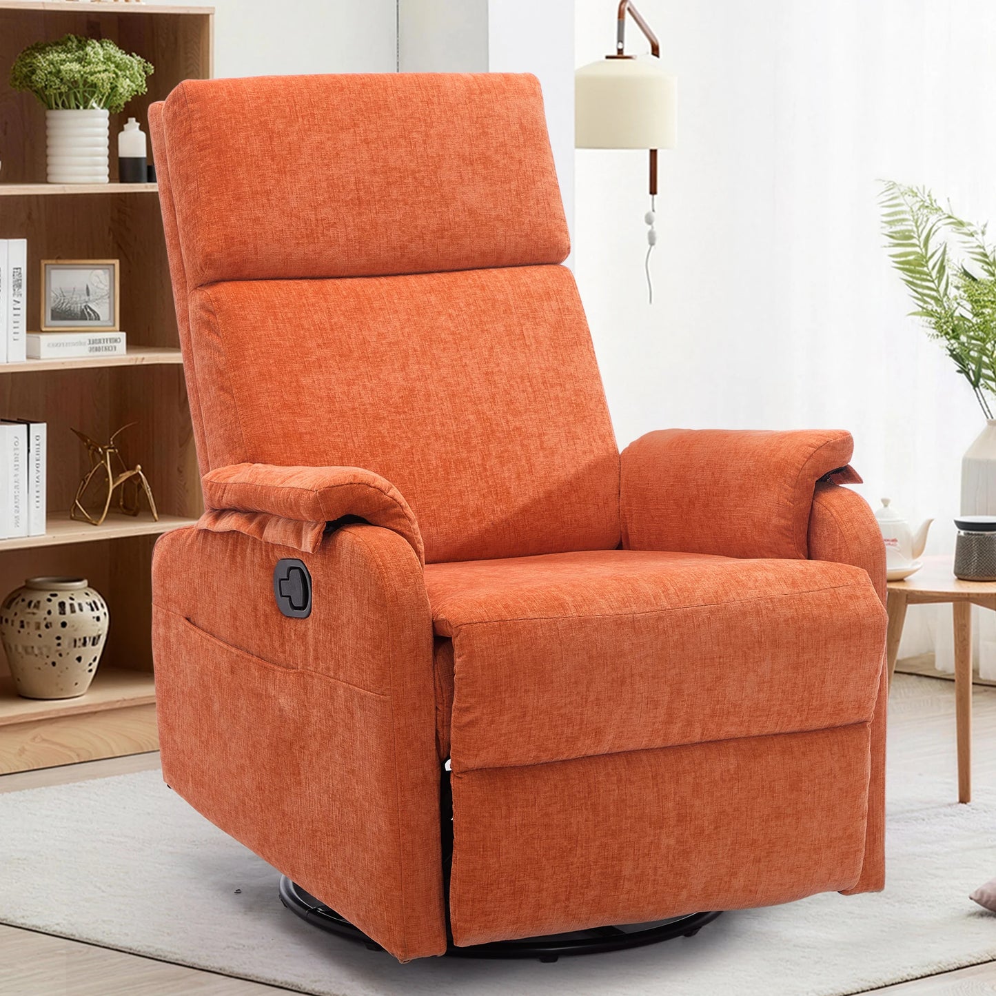 Korser Adult Ergonomic Manual Rocking Recliner Chair, Modern Minimal Fabric Adjustable Armchair with USB and Type-C Charging Ports