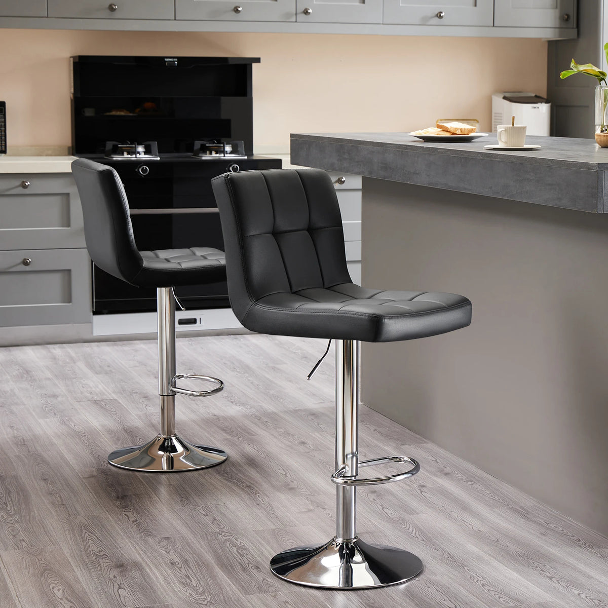 JHK PU Leather Upholstered Bar Stools With Comfortable Backrest